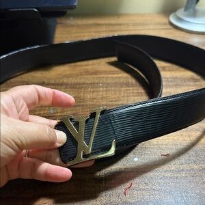 Black Designer Belt with Gold Buckle